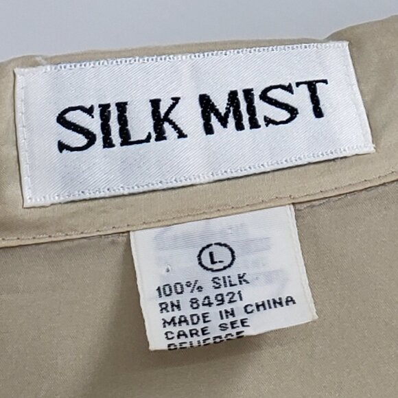 Vtg Silk Mist Button Up Western Shirt Womens L Tan 100% Silk Fringe Long Sleeve - Picture 2 of 8